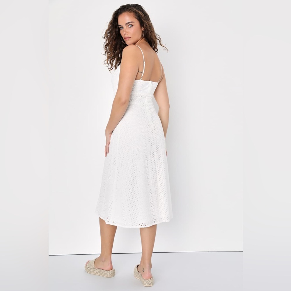 LULUS Adored Aura White Eyelet Embroidered Cutout Midi Dress Size Small $69 NWT - Picture 3 of 12